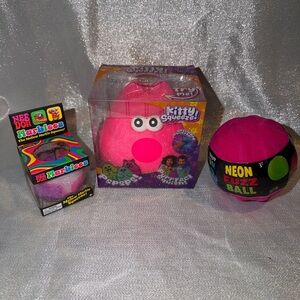 Crazy Fun Neon Fuzz Ball, Squishy Kitty, and NeeDoh Marbleez- One of each!